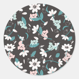 Sticker Rond Coloré Koala Motif mignon animal et floral