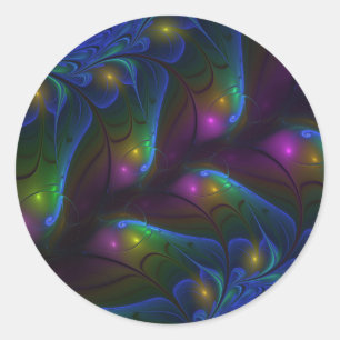 Sticker Rond Coloré Lumineux Abstrait moderne Trippy Fractal