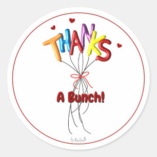 Sticker Rond Coloré "Merci" Écrit avec des Ballons Géants