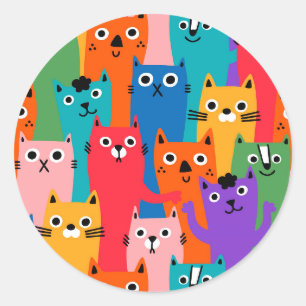 Sticker Rond Colorful cats