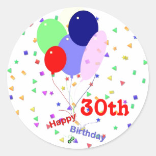 Sticker Rond Colorful Joyeux 30e Anniversaire Ballons