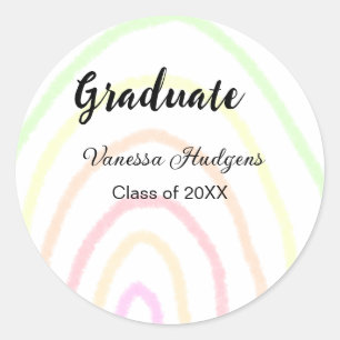 Sticker Rond Colorful rainbow Boho graduation ajouter nom année