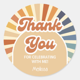 Sticker Rond Colorful Retro Sun Super Wave Hello 40 Merci