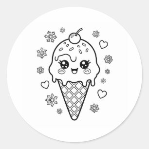 Sticker Rond Coloriage cône de glace mignon kawaii