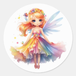 Sticker Rond Colourful Little Fairy with wide dress