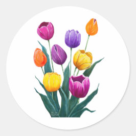 Sticker Rond Colourful Tulips