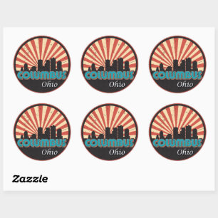 Sticker Rond Columbus City Ohio State Skyline Vintage Retro 80s