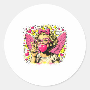 Sticker Rond Com Saint-Valentin Cupidon Cœur Ange Amour Vacance