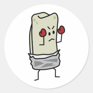 Sticker Rond Combattant de boxeur de burrito avec les gants de