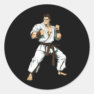 Sticker Rond Combattant de Karaté Kyokushin - Arts Martiaux Jap