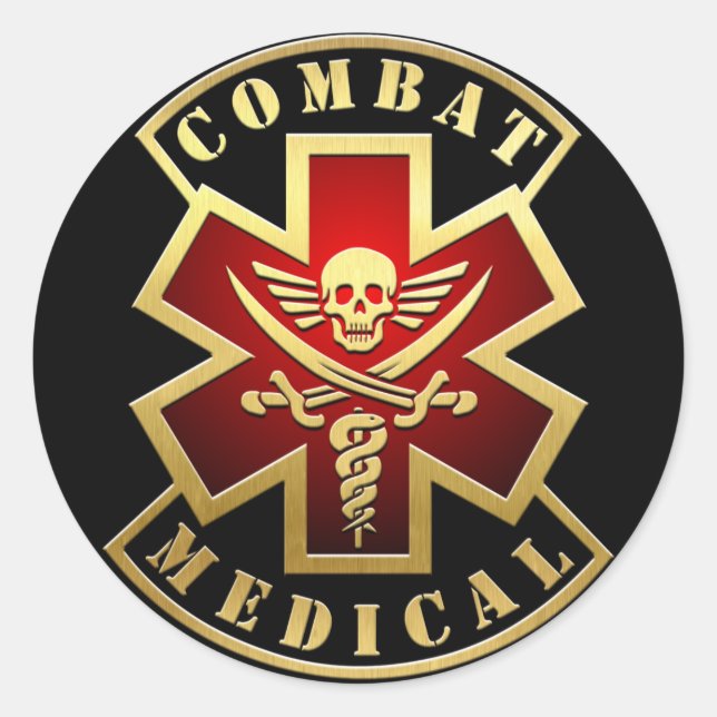 Sticker Rond Combattre le patchs croisé crâne et épées Médicale (Devant)