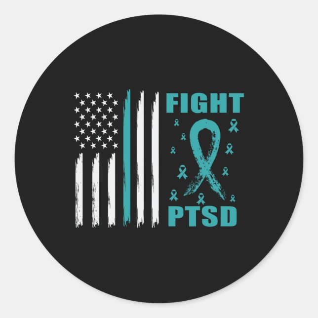 Sticker Rond Combattre Le Ruban Turquoise Ptsd Et Son Indicateu (Devant)