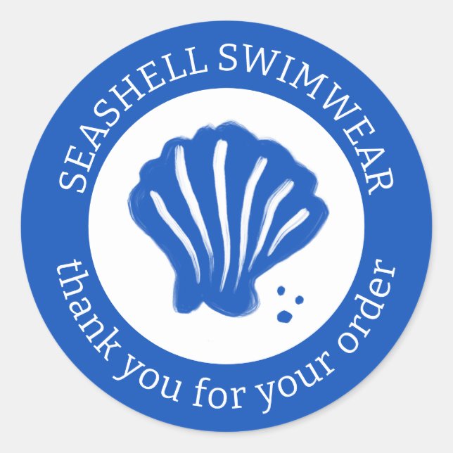 Sticker Rond COMMANDER MERCI Seashell Beach Bleu Blanc PERSONNA (Devant)
