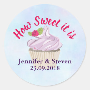 Sticker Rond Comme il est doux Mariage Cupcake rose