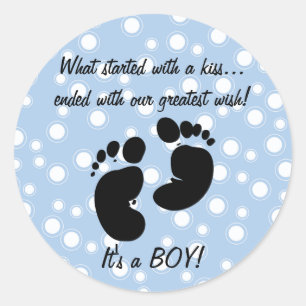 Sticker Rond Commencé Par Un Baiser Bleu Bouton Personnalisé