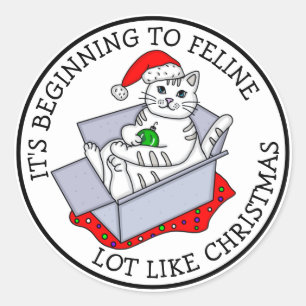 Sticker Rond Commencer à Feline Lot comme Noël