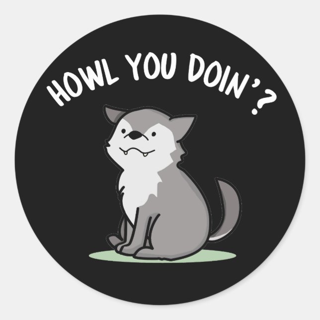 Sticker Rond Comment tu fais Funny Baby Wolf Pun Dark BG (Devant)