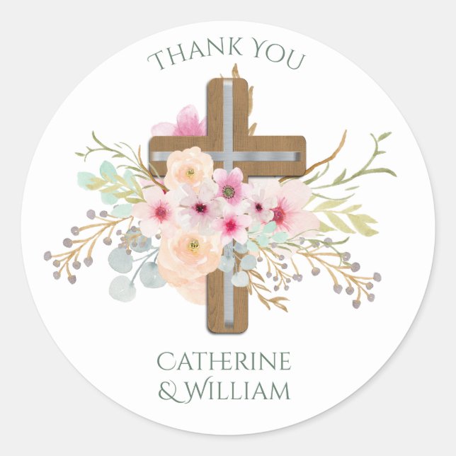 Sticker Rond Communion Baptême Personnalisée Confirmation Croix (Devant)
