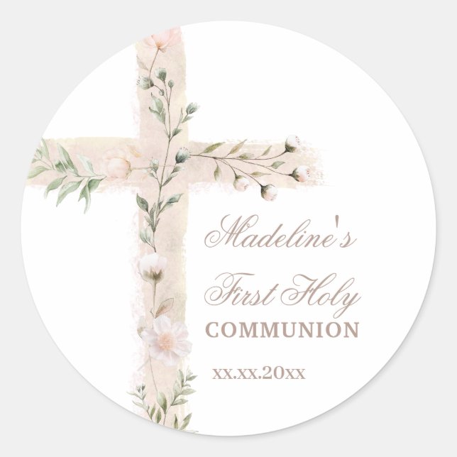Sticker Rond communion de la première croix sainte florale (Devant)
