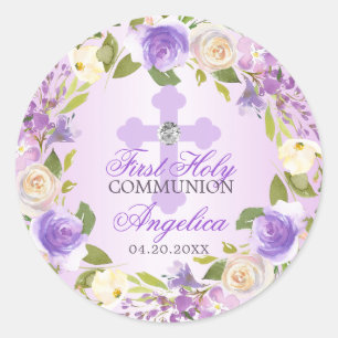Sticker Rond Communion de pourpre de lavande de guirlande