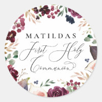 Communion solennelle florale aquarelle violette et