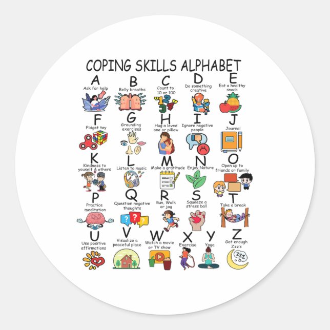 Sticker Rond Compétences d'adaptation en santé Alphabet Enseign (Devant)