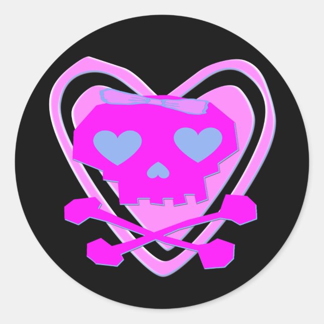 STICKER ROND COMPÉTENCES ET CROSSBONNES EN EMO CUTE & FILLE (Devant)