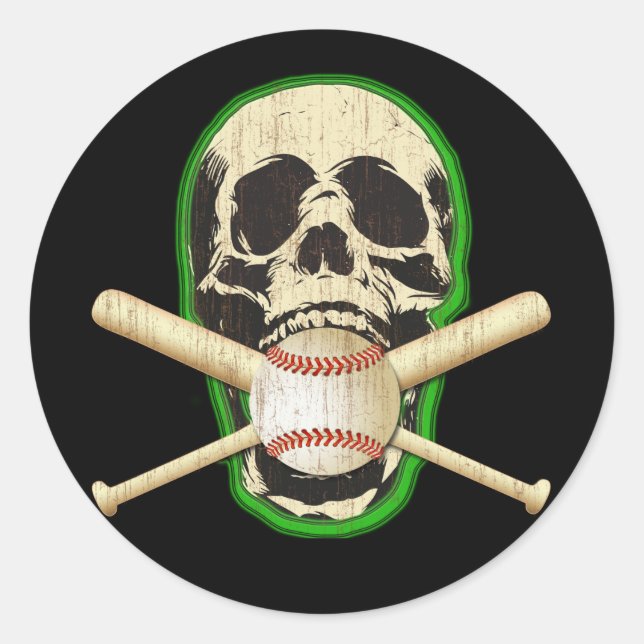 STICKER ROND COMPLEXE AVEC BASEBALL ET BATS (Devant)