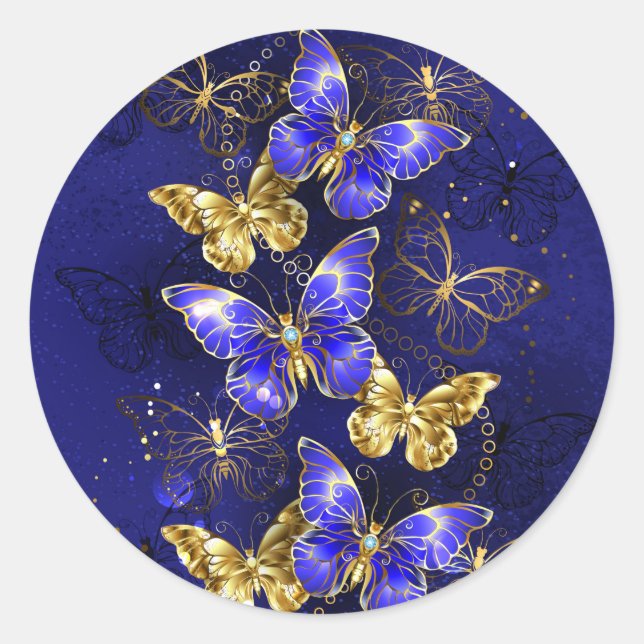 Sticker Rond Composition avec papillons Sapphire (Devant)