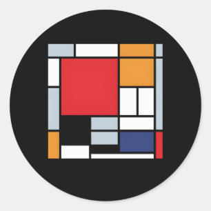 Sticker Rond Composition Mondriale Piet Avec Grande Mood En Pla