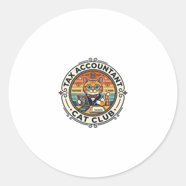 Sticker Rond Comptable fiscal chat mignon kitty design - Compte (Devant)