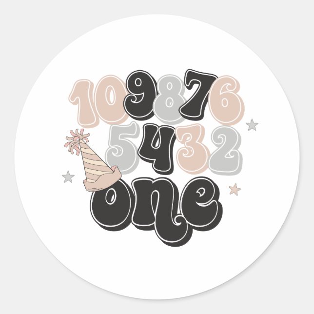 Sticker Rond Compte à rebours de la veille du Nouvel An Premier (Devant)