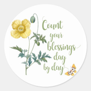 Sticker Rond Comptez vos bénédictions - pavot jaune vintage