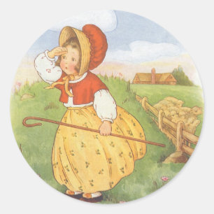 Sticker Rond Comptine de la Mère l'Oie Biquette ne Peep Vintage