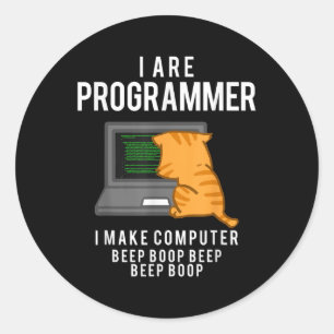 Sticker Rond Computer Cat Programmer Funny Coder Meme