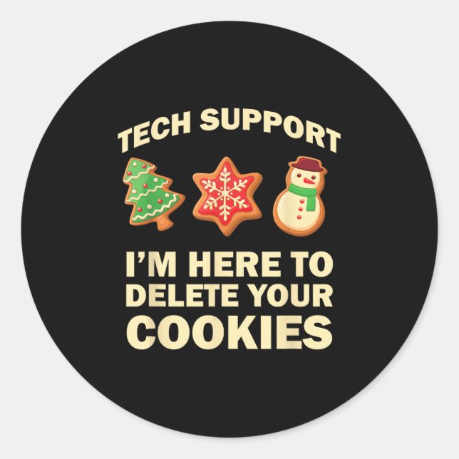 Sticker Rond Computer Nerd Funny Christmas Designs Men's Black  (Devant)