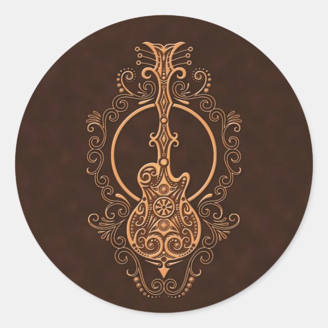 Sticker Rond Conception complexe de guitare Brown (Devant)