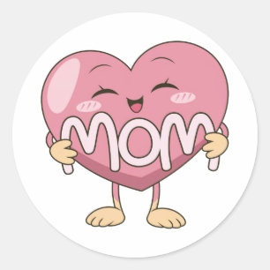 Sticker Rond Conception de câlin de coeur de maman Kawaii