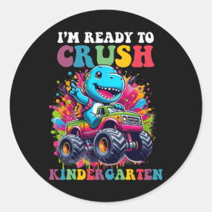 Sticker Rond Conception de camion de dinosaure de maternelle pr