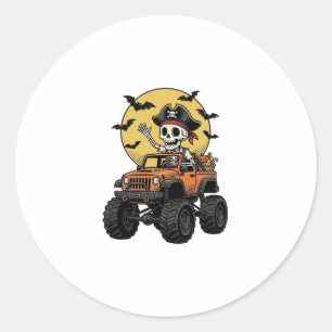 Sticker Rond Conception de camion monstre squelette pirate Hall