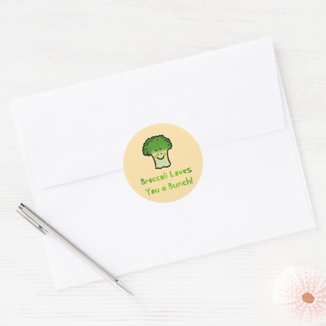 Sticker Rond Conception de caricature de jeu de brocoli Cute (Enveloppe)