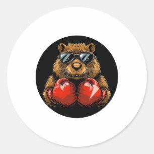 Sticker Rond Conception de castor de boxe cool pour un style de