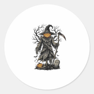 Sticker Rond Conception de chemise d'épouvantail de citrouille