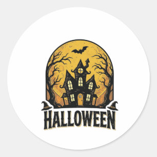 Sticker Rond Conception de chemise Halloween Maison Hantée Vint