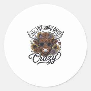 Sticker Rond Conception de citation folle florale de vache des