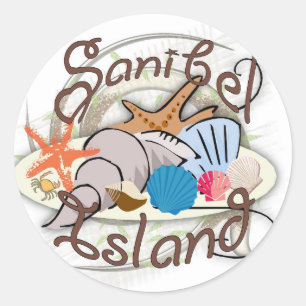 Sticker Rond Conception de coquillage de la Floride d'île de