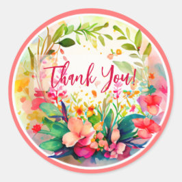 STICKER ROND CONCEPTION DE COULEUR D'EAU FLEURS "MERCI"