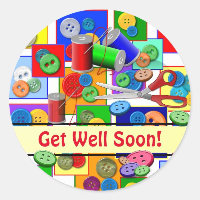 Sticker Rond Conception de couture "Get Well" (Devant)