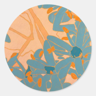 Sticker Rond Conception de feuille contemporaine en pêche 