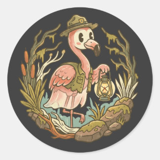 Sticker Rond Conception de flamant rose rétro effrayant des mar